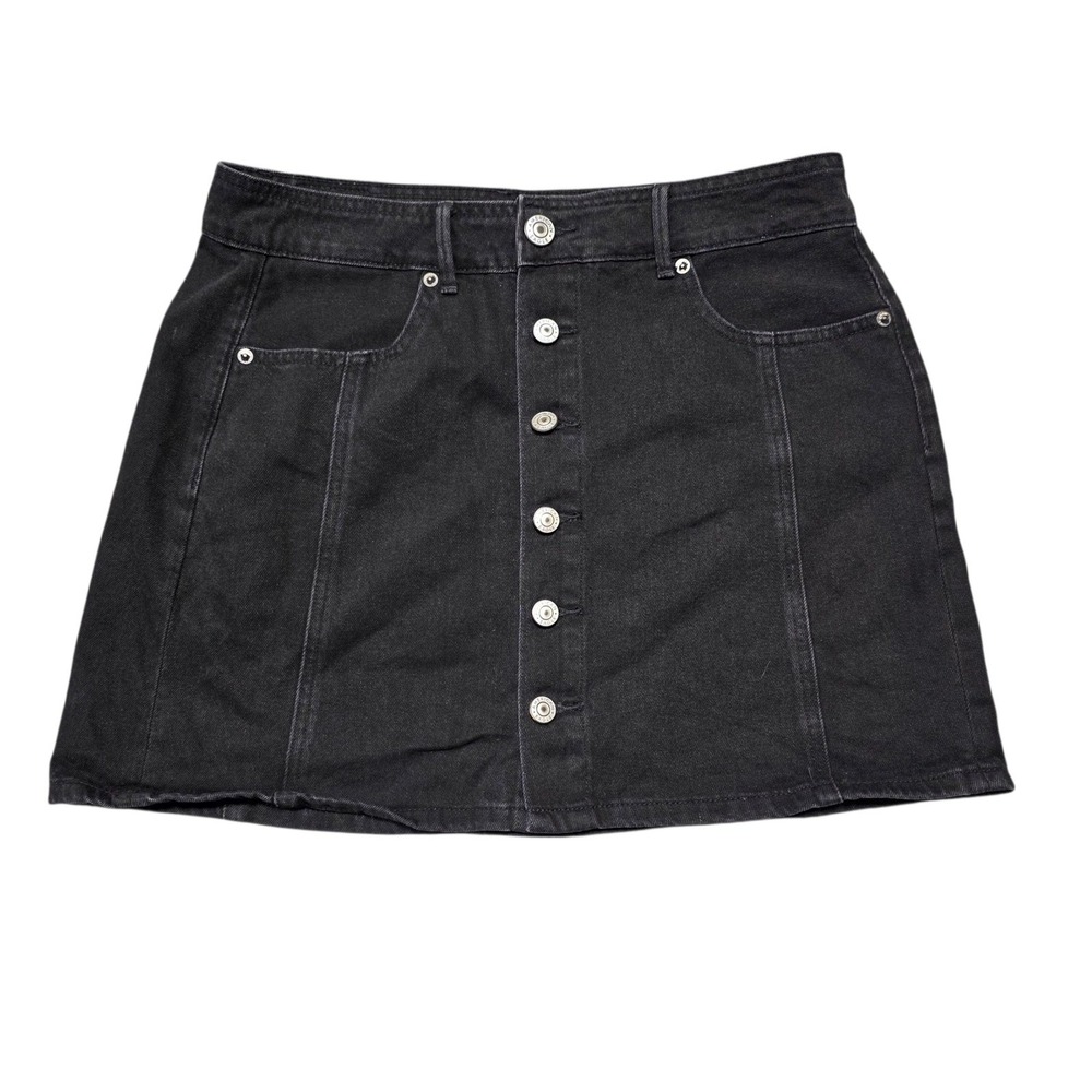 American Eagle Hi-Rise A-Line Skirt Women 8 Black Cotton Denim Button‎ Front